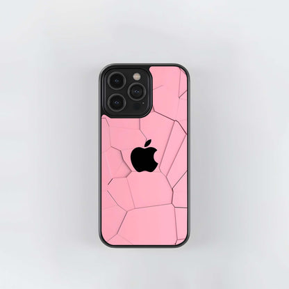 Black Apple Logo on Pink Shattered Mosaic Glass Case