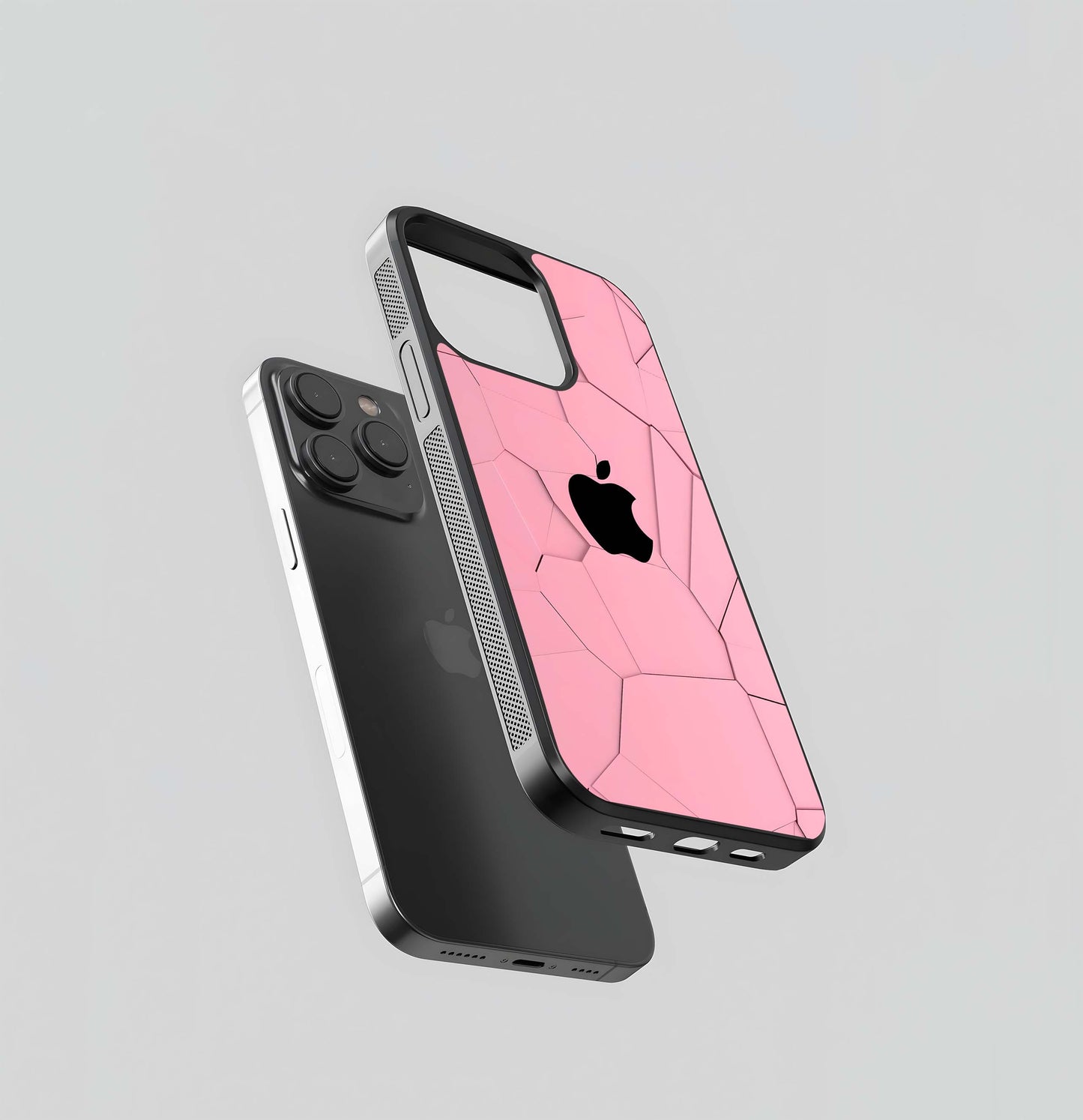 Black Apple Logo on Pink Shattered Mosaic Glass Case