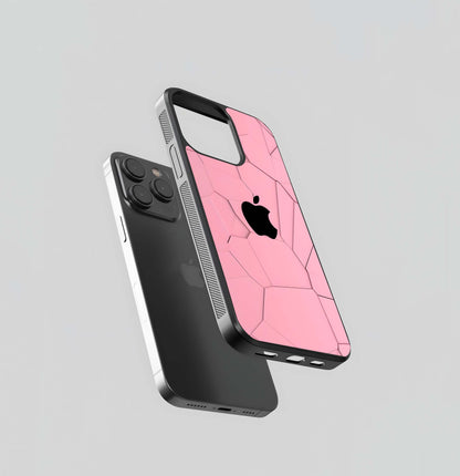 Black Apple Logo on Pink Shattered Mosaic Glass Case