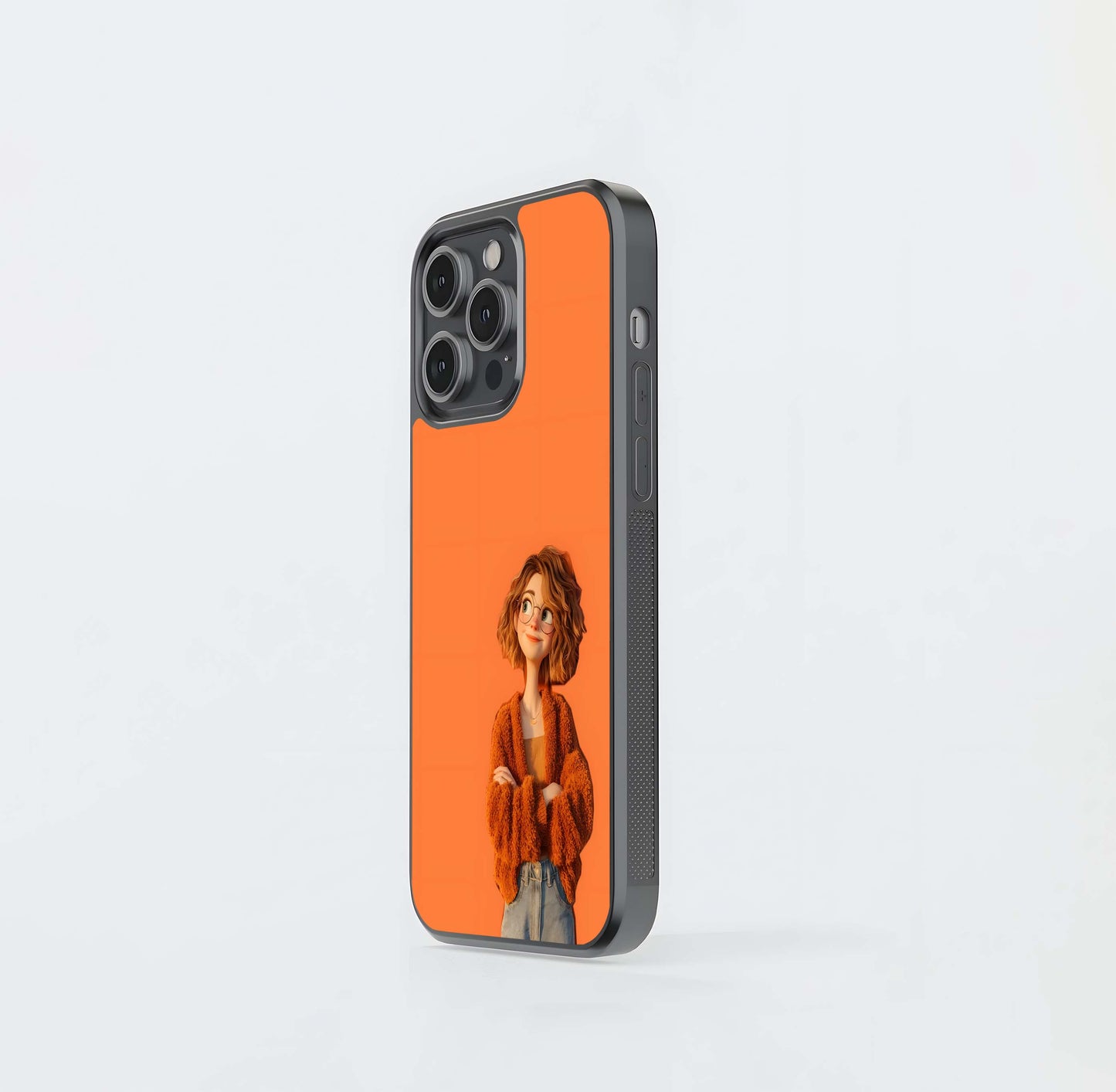 Orange Cozy Cartoon Portrait Glass Case