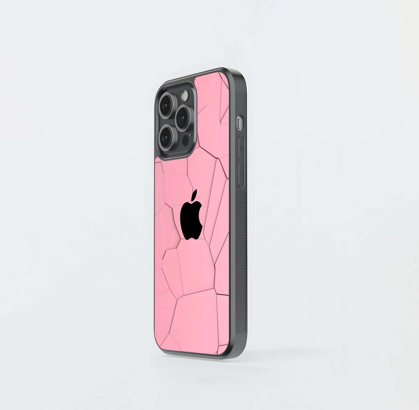 Black Apple Logo on Pink Shattered Mosaic Glass Case