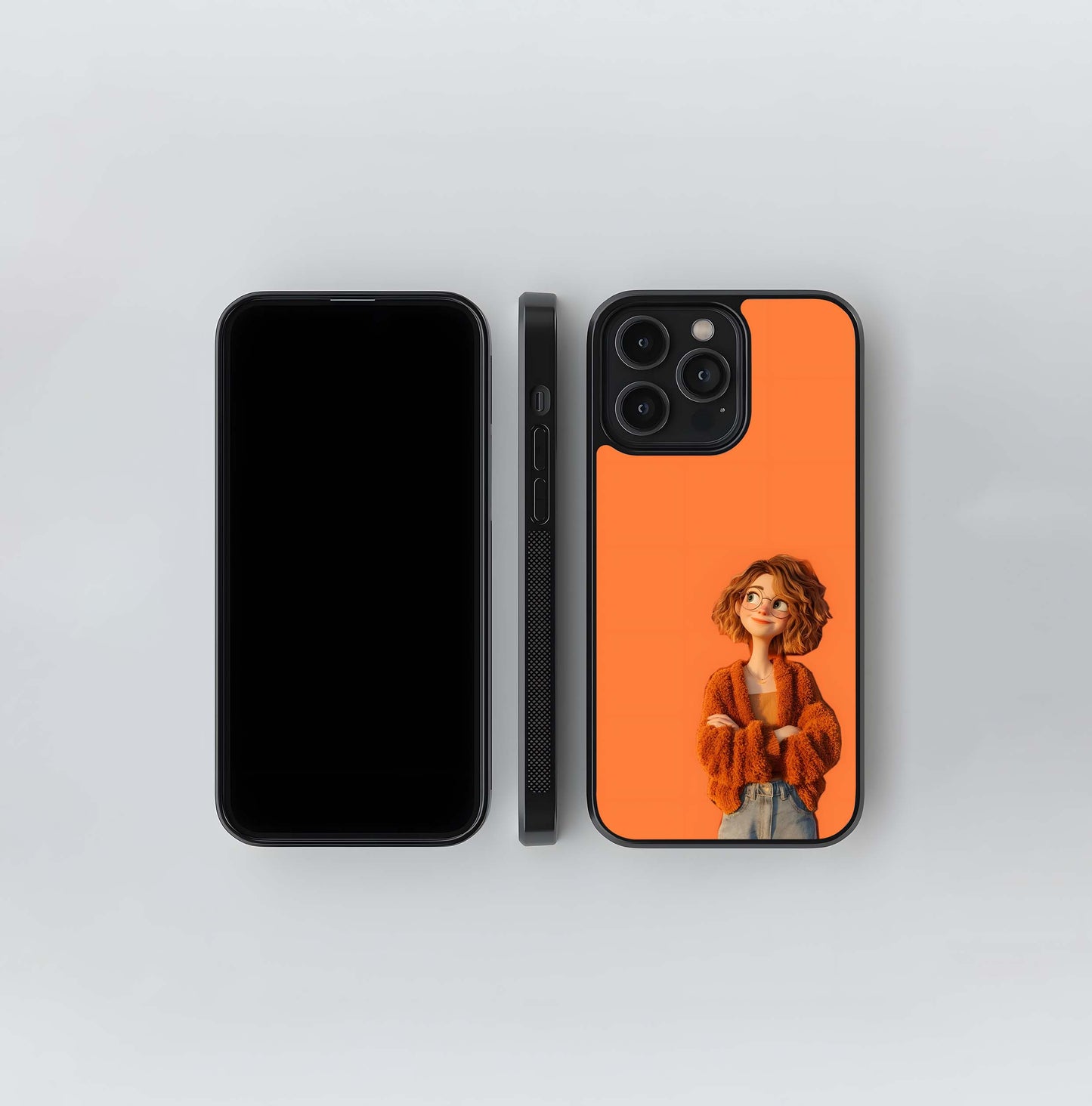 Orange Cozy Cartoon Portrait Glass Case