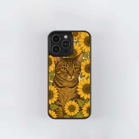 Cat By Sunflowers Glass Case
