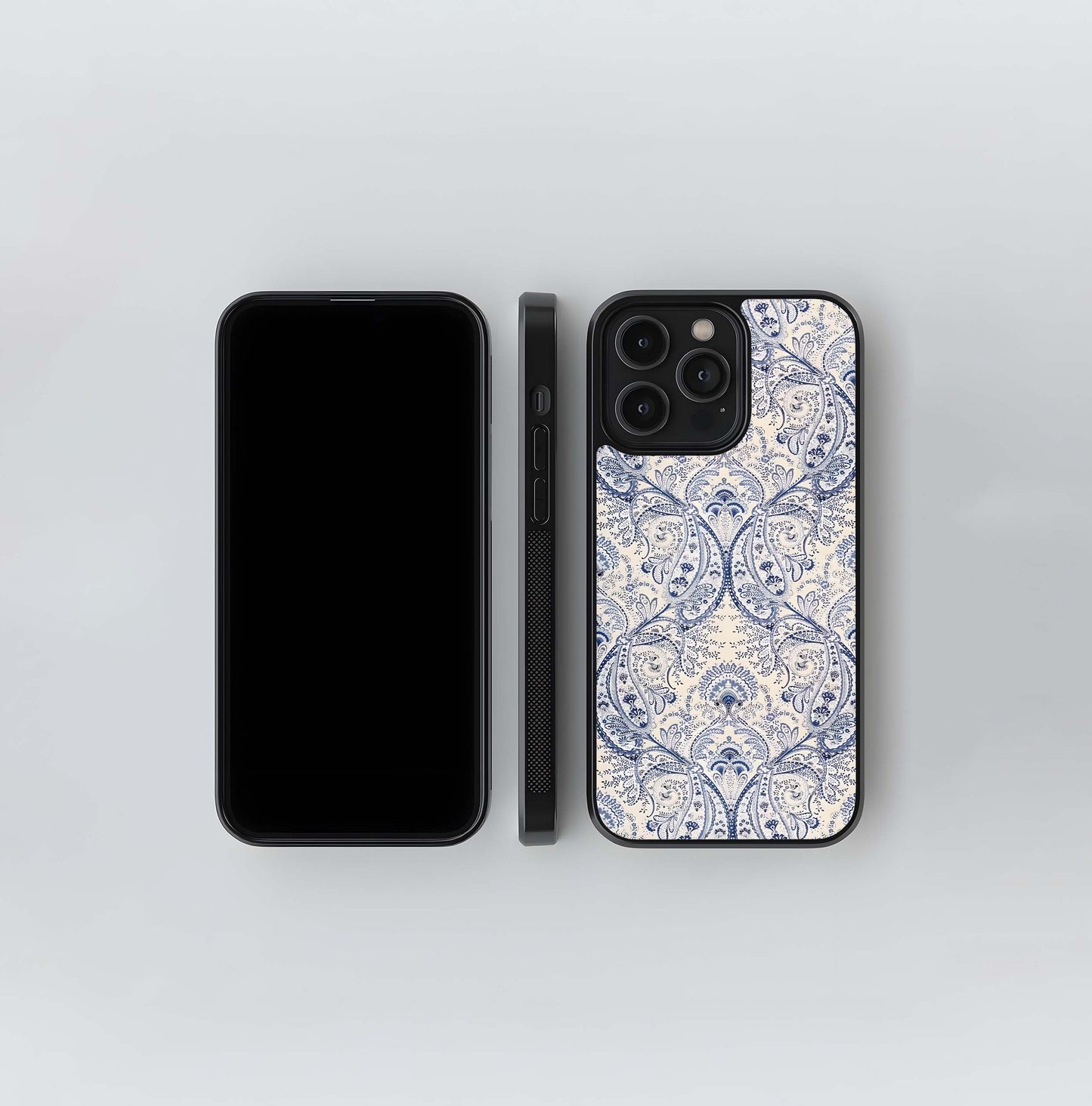 Blue Paisley Bloom Glass Case