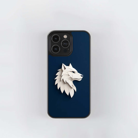 Geometric White Wolf Glass Case