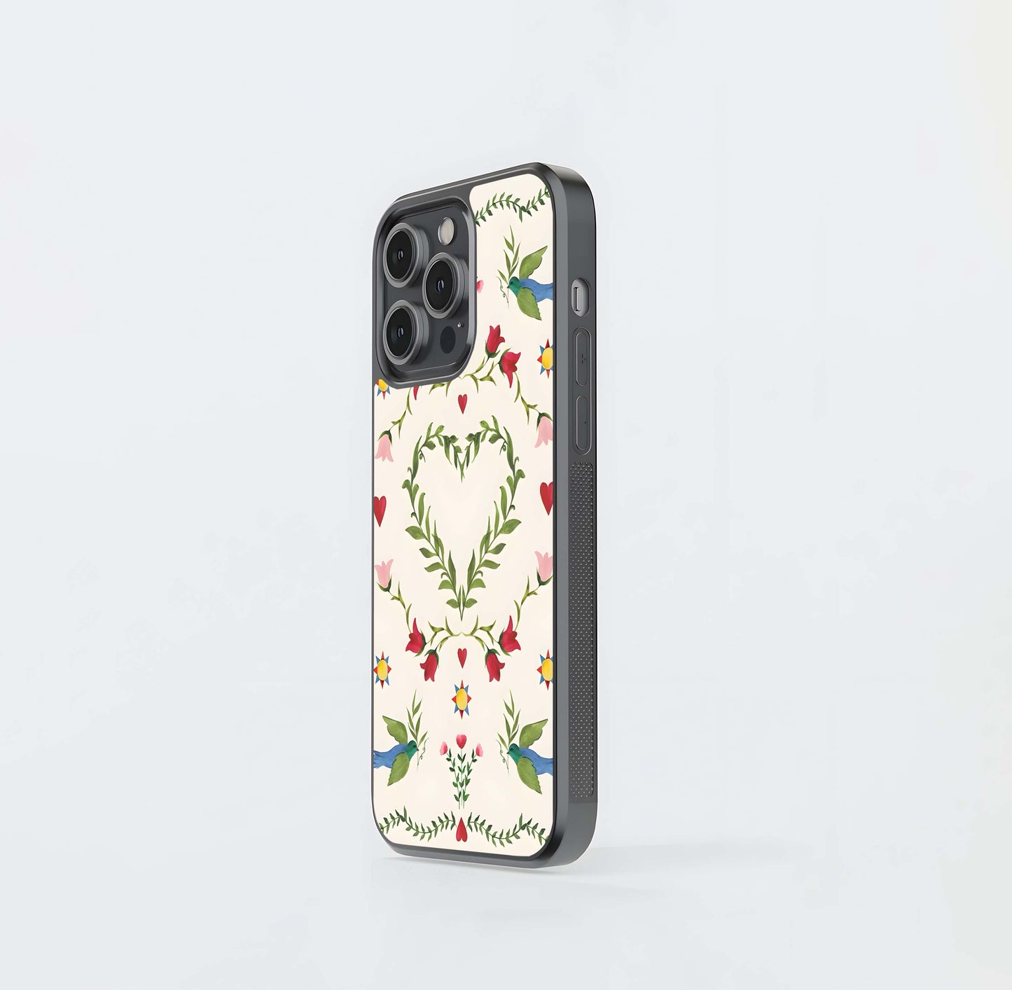 Folk Heart Doves Glass Case