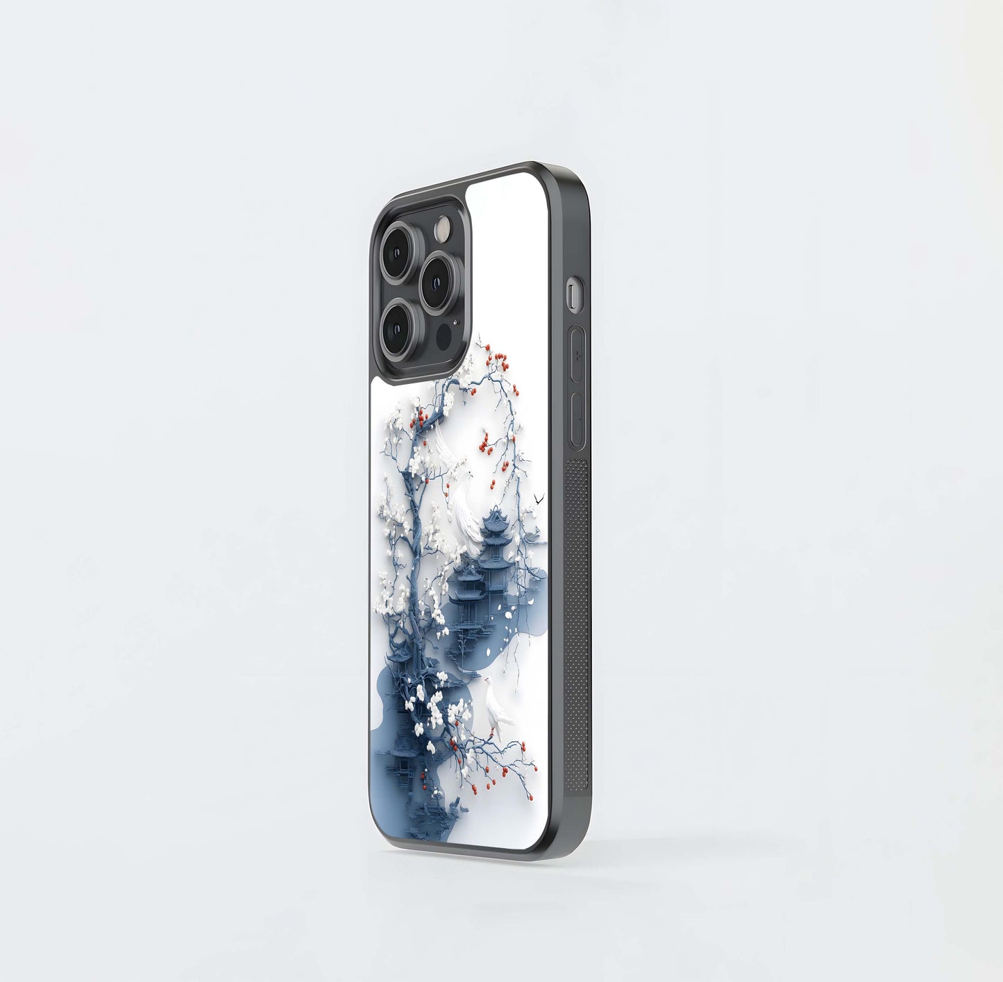 Pagoda, Doves, and Berries Glass Case