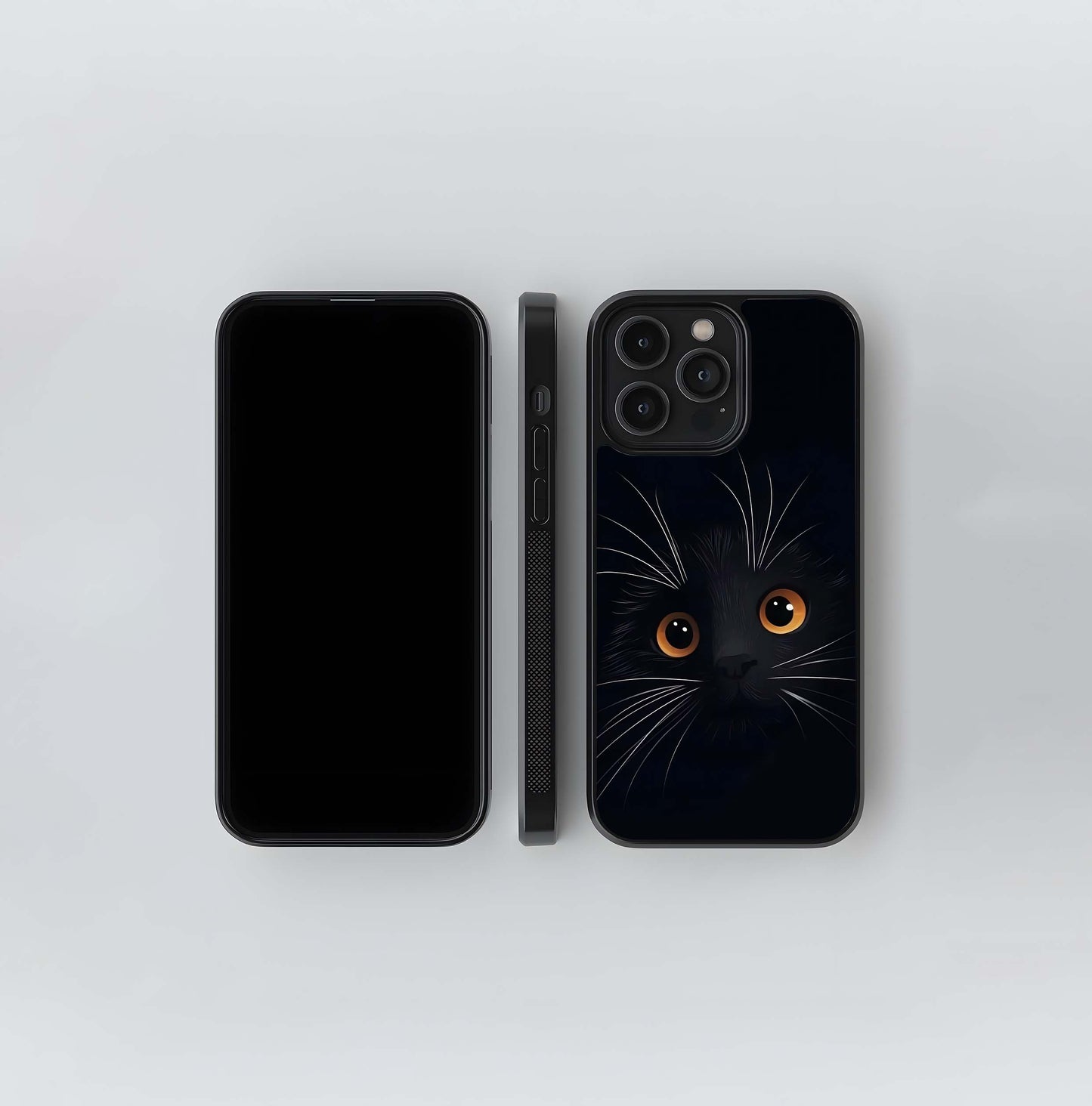 Black Cat Face with Amber Eyes Glass Case