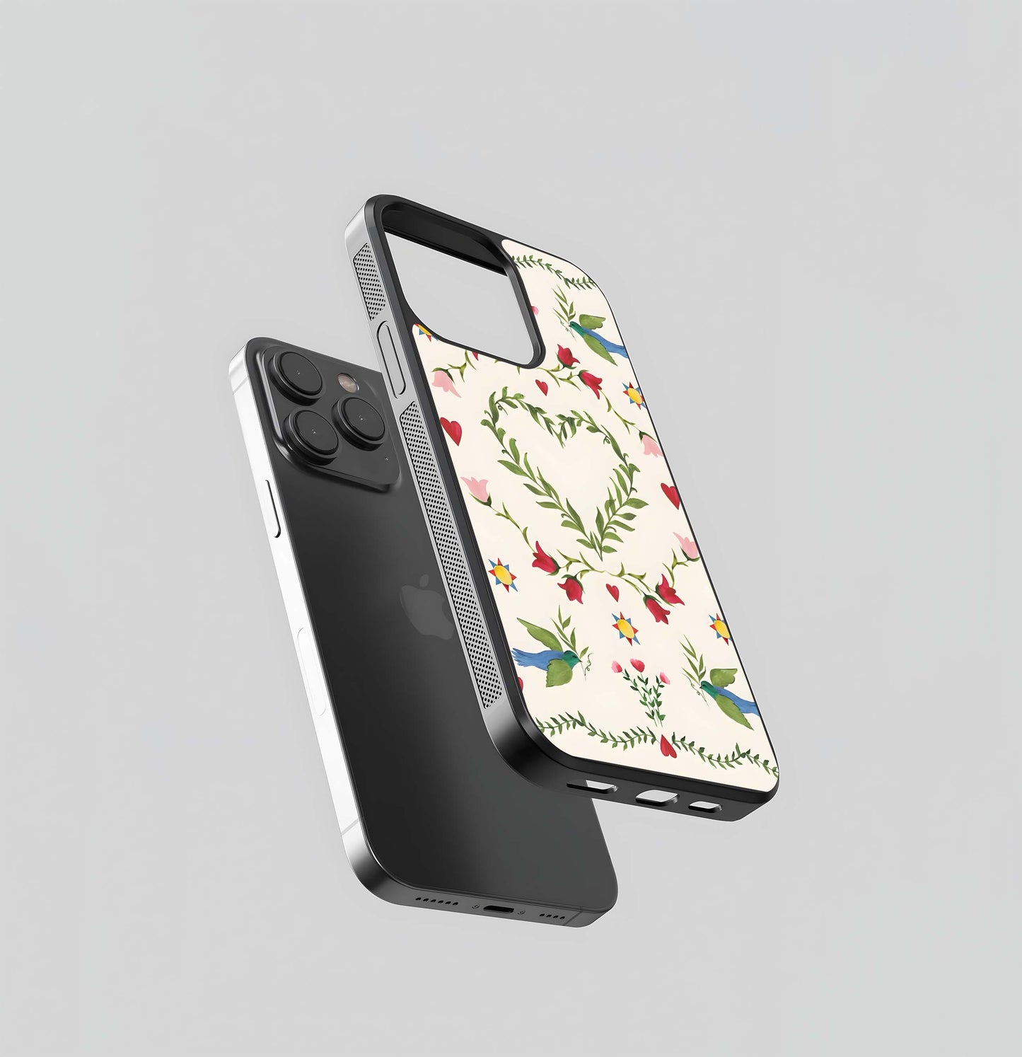 Folk Heart Doves Glass Case