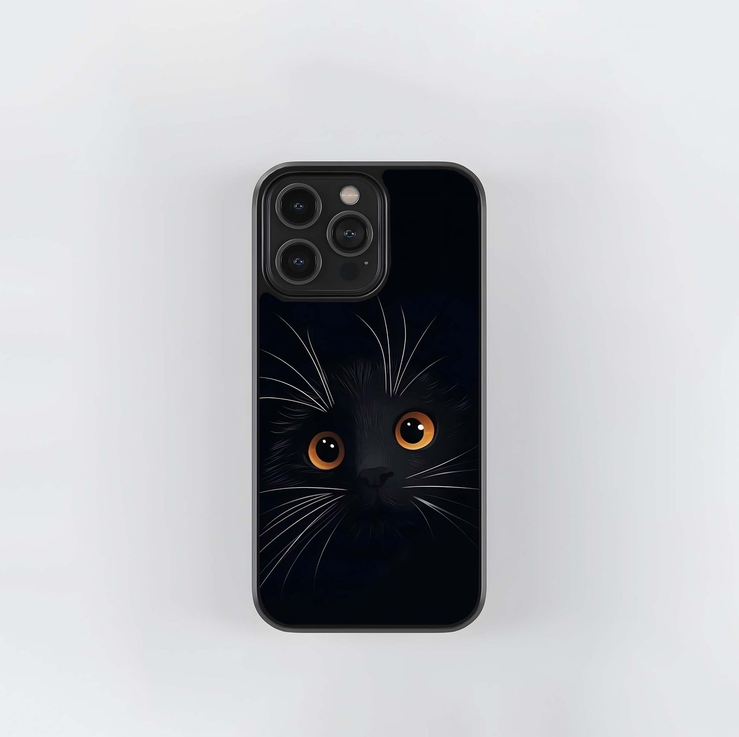 Black Cat Face with Amber Eyes Glass Case