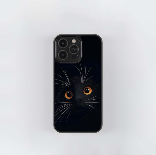 Black Cat Face with Amber Eyes Glass Case
