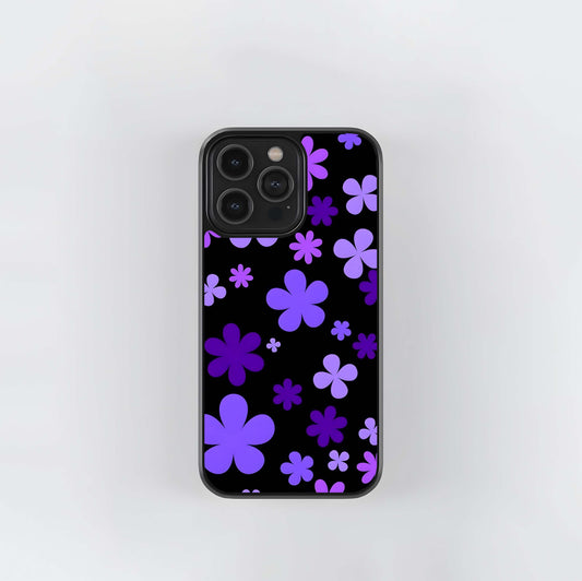 blue retro Pop Flowers Glass Case