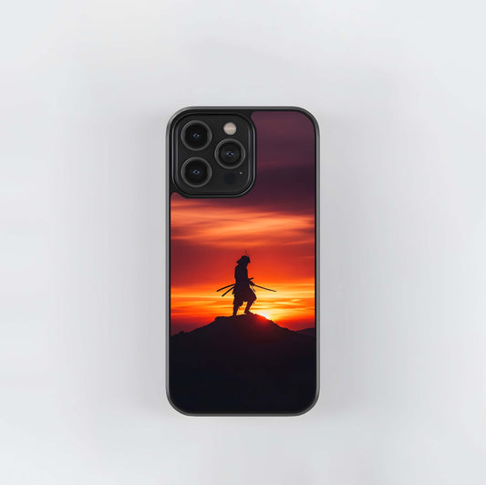 Samurai Silhouette at Sunset Glass Case