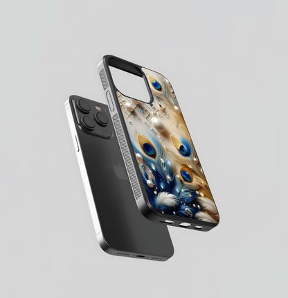 Gilded Peacock Feather Jewels Glass Case