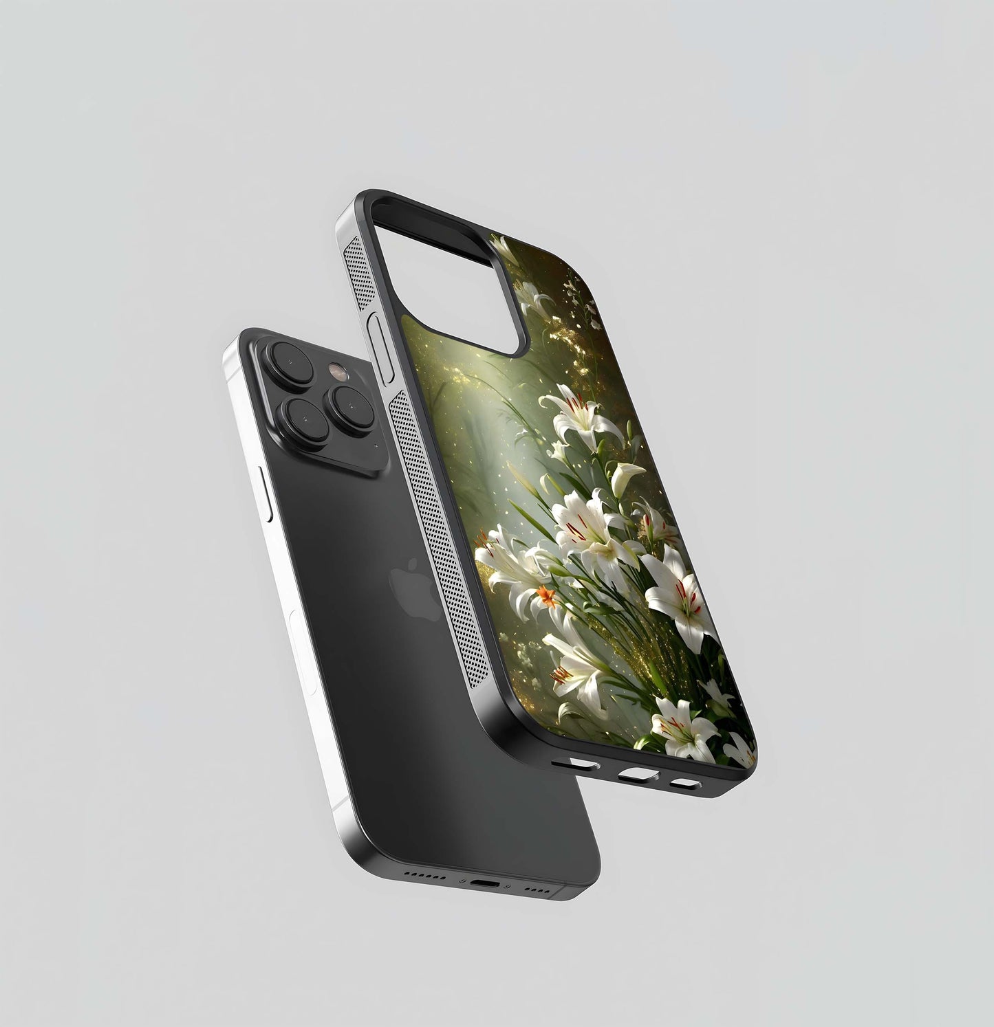 Gilded Stargazer Lilies Glass Case