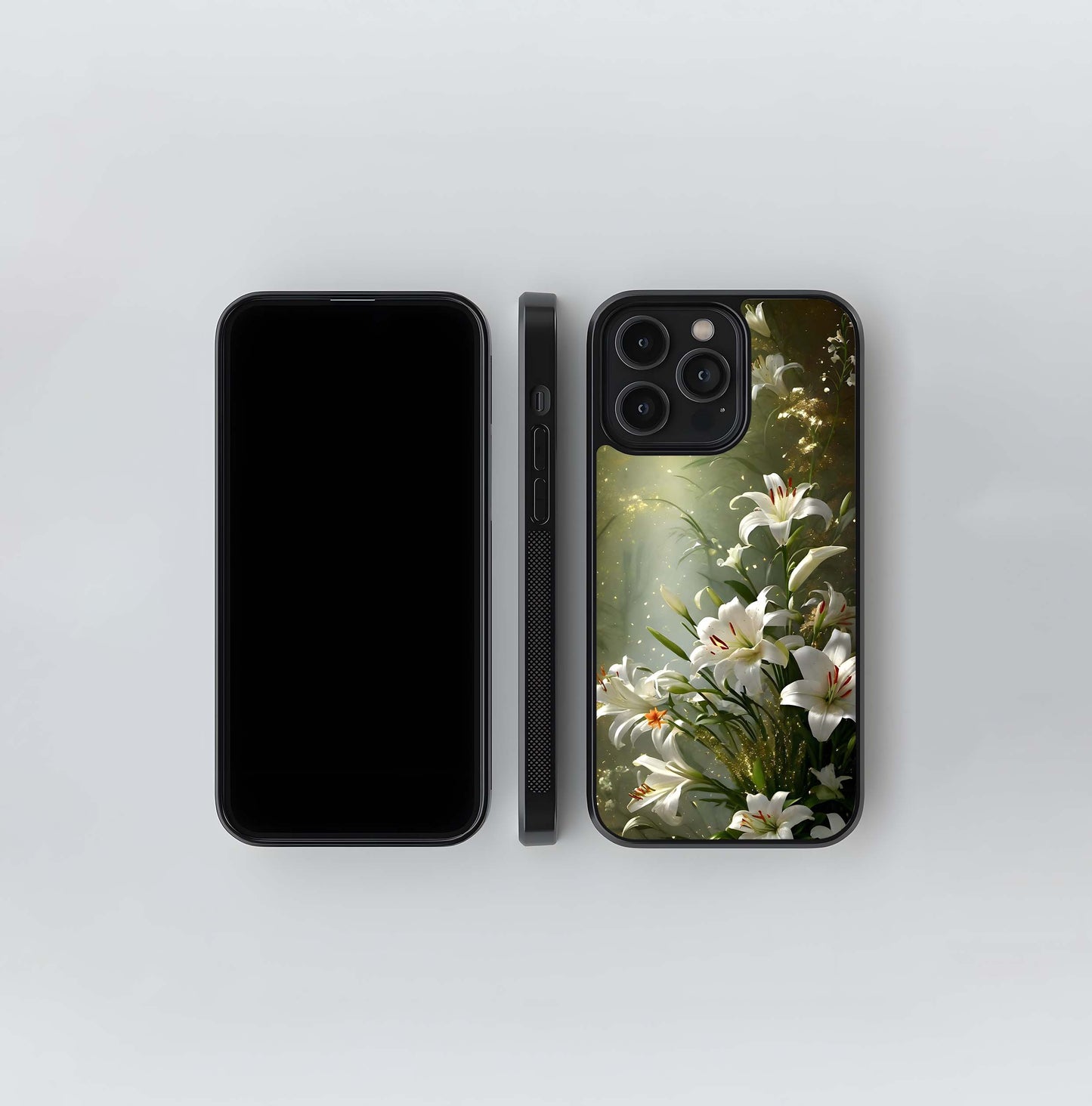 Gilded Stargazer Lilies Glass Case