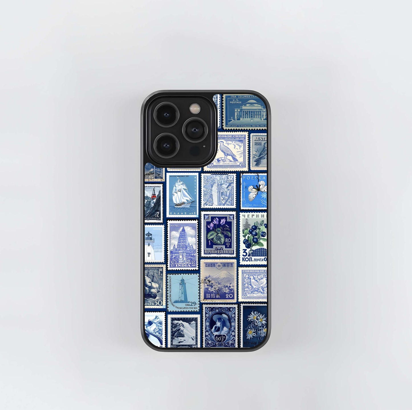 Blue Stamp Collage Glass Case