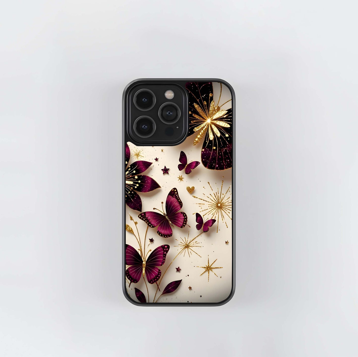 Glimmering Magenta Butterflies Glass Case