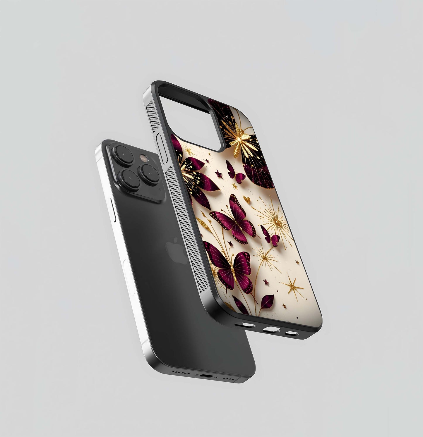 Glimmering Magenta Butterflies Glass Case