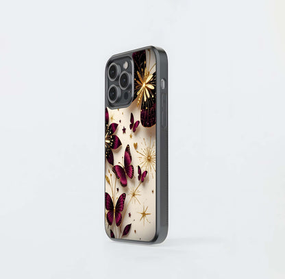 Glimmering Magenta Butterflies Glass Case