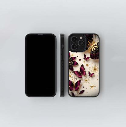 Glimmering Magenta Butterflies Glass Case
