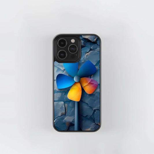 Colorful Pinwheel on Stone Texture Glass Case
