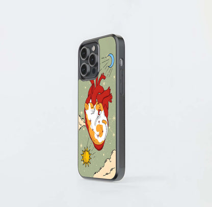 Cat Under Heart Glass Case