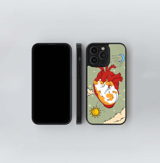 Cat Under Heart Glass Case