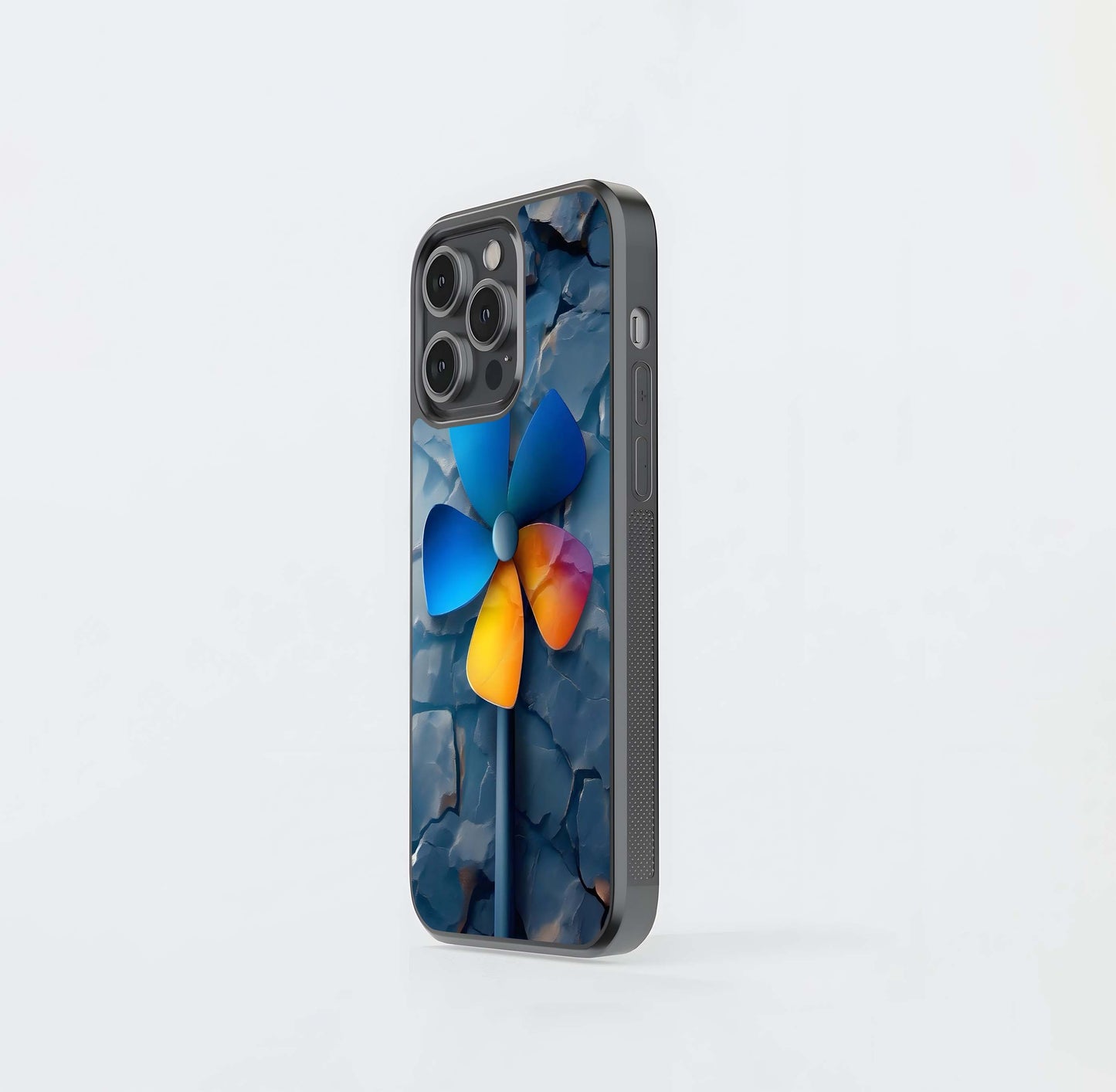Colorful Pinwheel on Stone Texture Glass Case