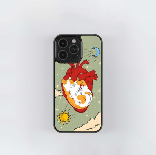 Cat Under Heart Glass Case
