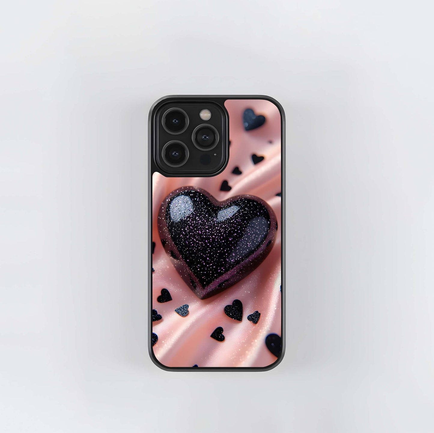 Glitter Obsidian Heart Glass Case