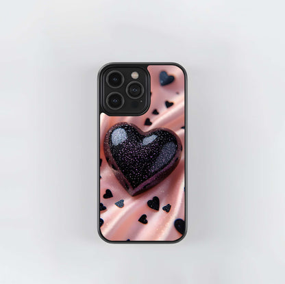 Glitter Obsidian Heart Glass Case