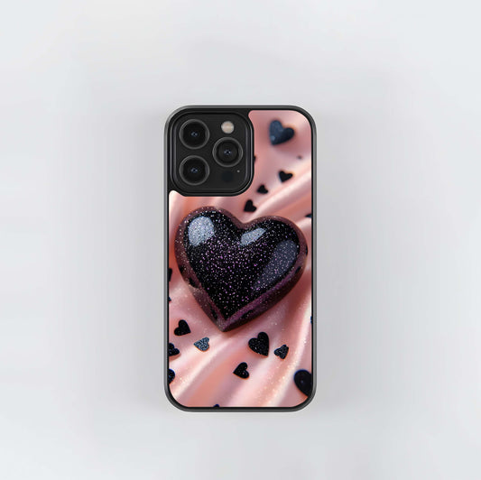 Glitter Obsidian Heart Glass Case