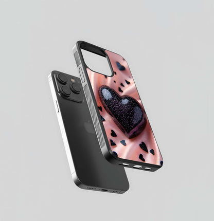 Glitter Obsidian Heart Glass Case