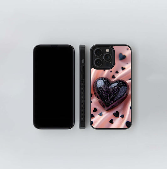 Glitter Obsidian Heart Glass Case