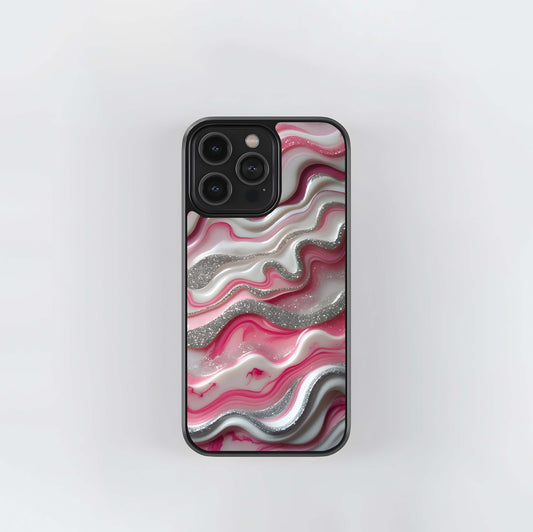 Glitter Pink Marble Waves Glass Case