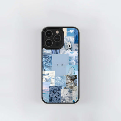 Serene Blue Smile aesthetic Glass Case