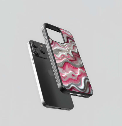 Glitter Pink Marble Waves Glass Case