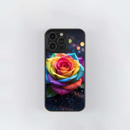 Glitter Rainbow Rose Glass Case