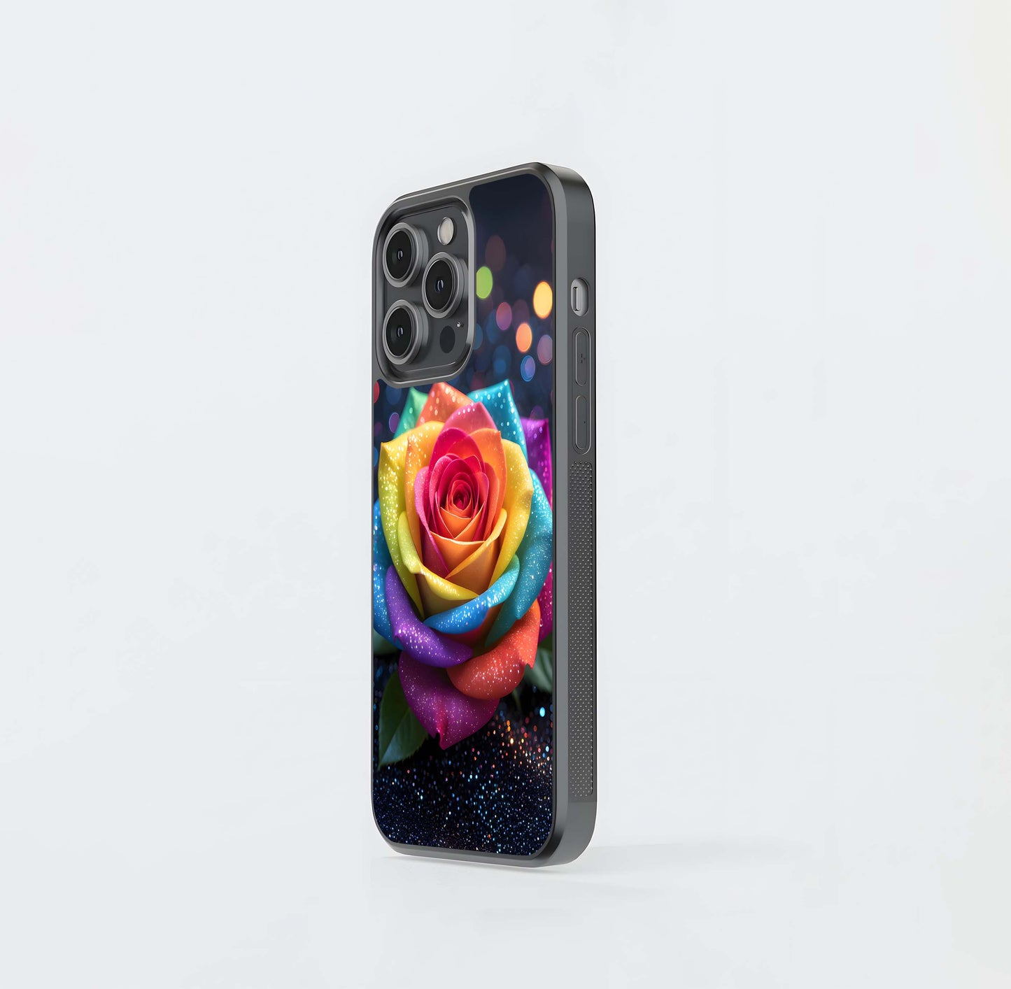Glitter Rainbow Rose Glass Case