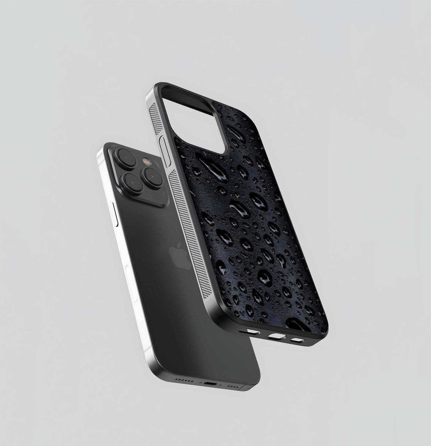 Glossy Black Water Drops on Texture Glass Case