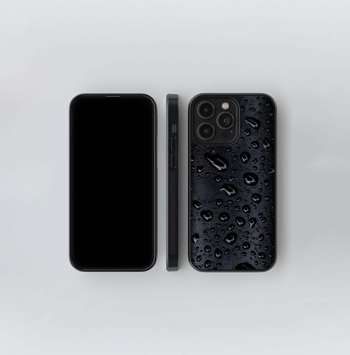 Glossy Black Water Drops on Texture Glass Case