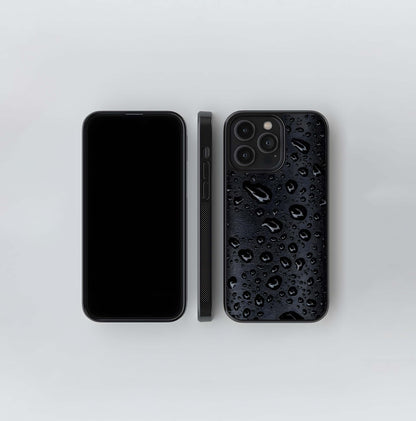 Glossy Black Water Drops on Texture Glass Case