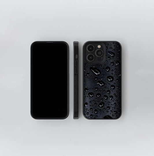 Glossy Black Water Drops on Texture Glass Case