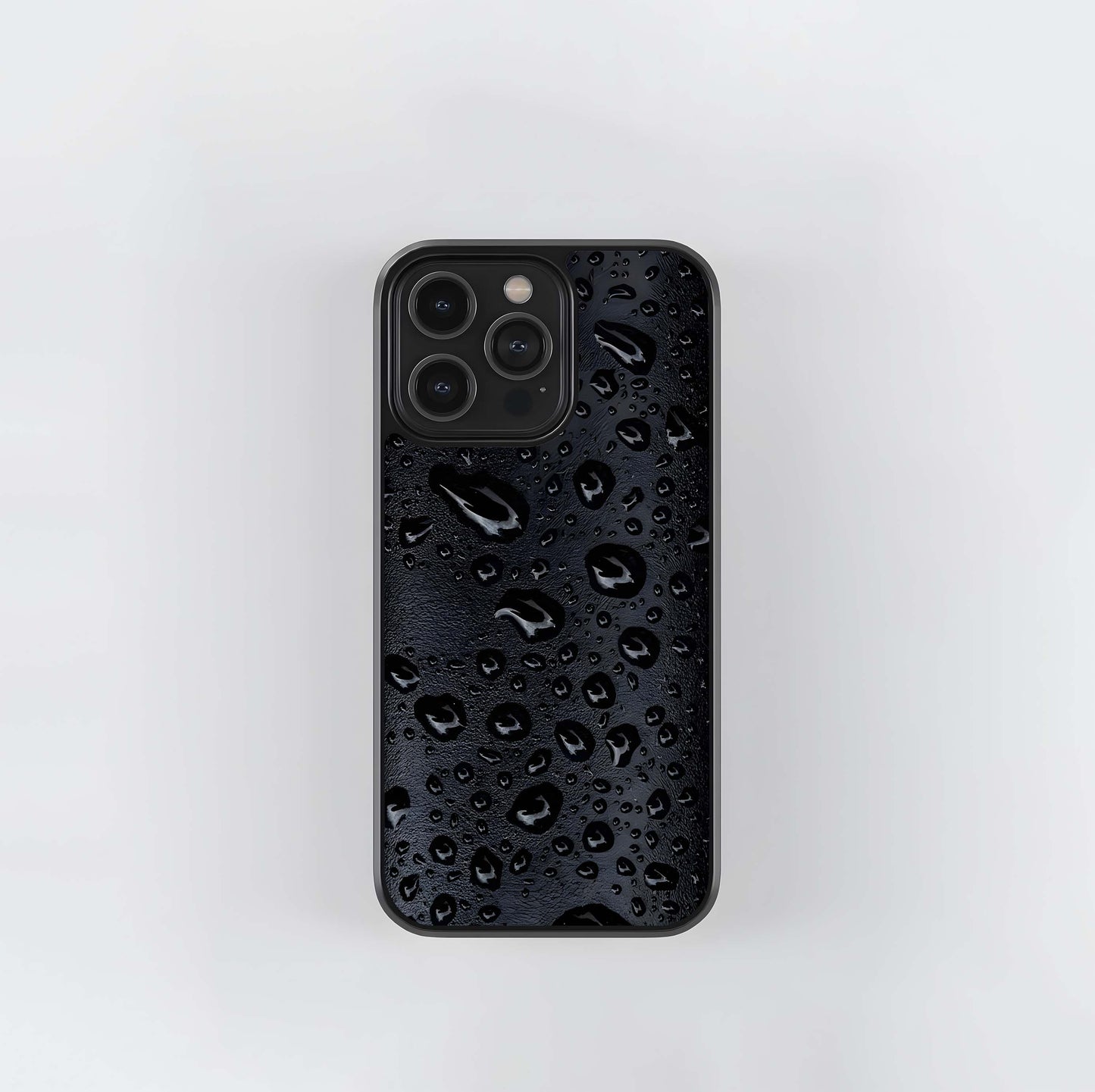 Glossy Black Water Drops on Texture Glass Case