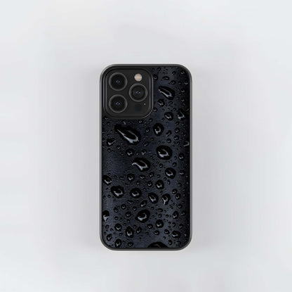 Glossy Black Water Drops on Texture Glass Case