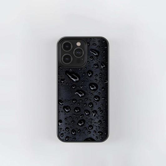 Glossy Black Water Drops on Texture Glass Case