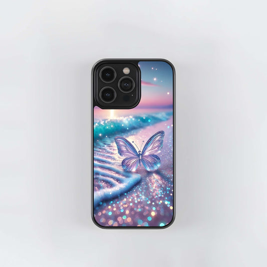 Glittering Beach Butterfly Glass Case