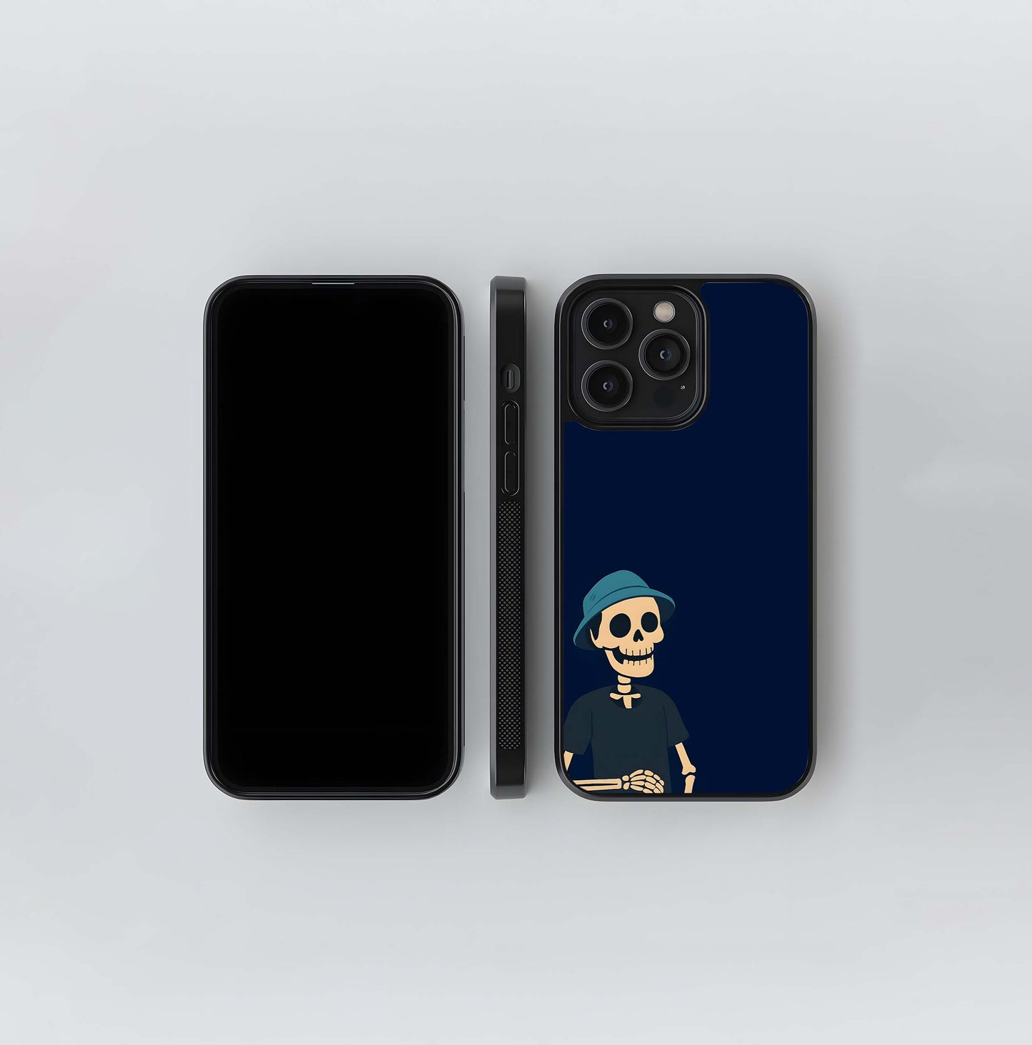 Skeleton in a Bucket Hat Glass Case