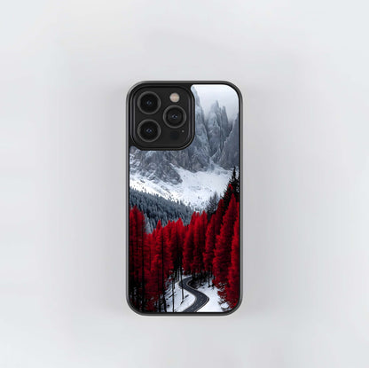 Snowy Peaks and Red Forest Glass Case